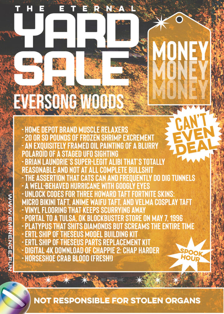 The Eternal Yard Sale for October 1, 2021